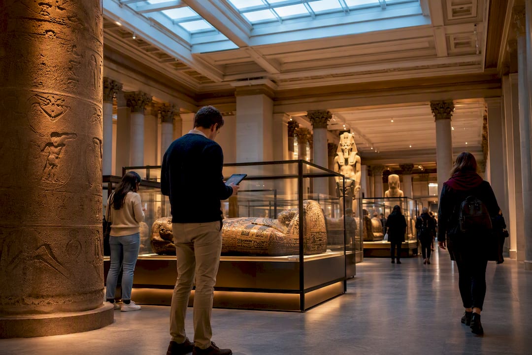 Visitors navigating British Museum Egyptian galleries