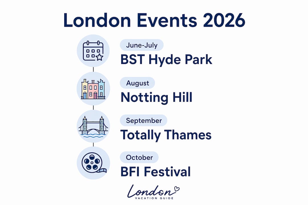 Timeline infographic of London 2026 events calendar