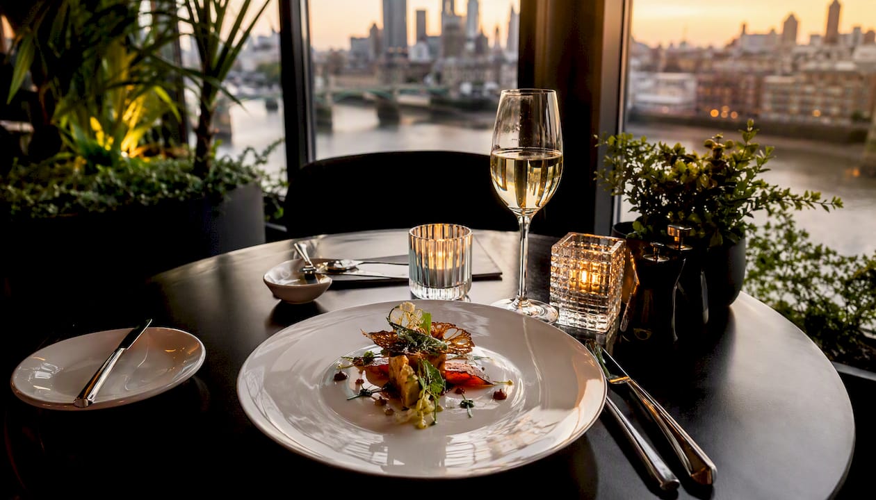 Elegant London tasting menu restaurant table setup