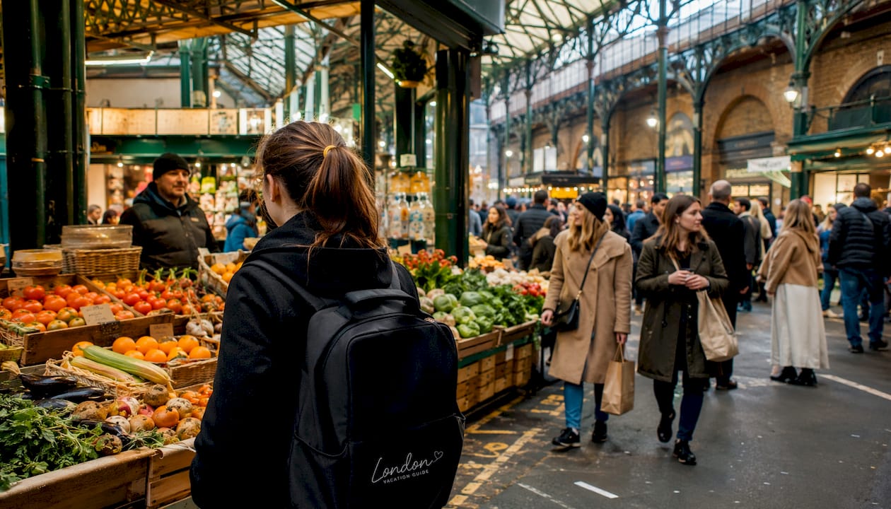 Historic entrance of Borough Market with street view