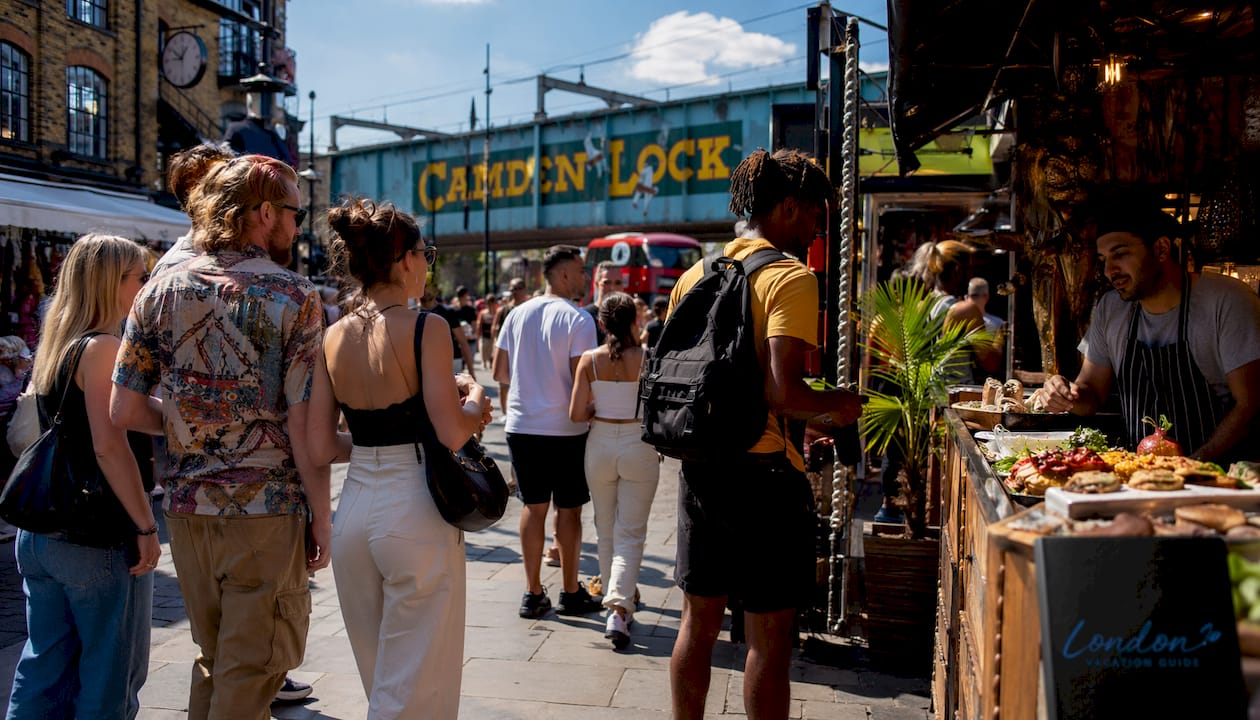 Vibrant Camden Market street scene in London