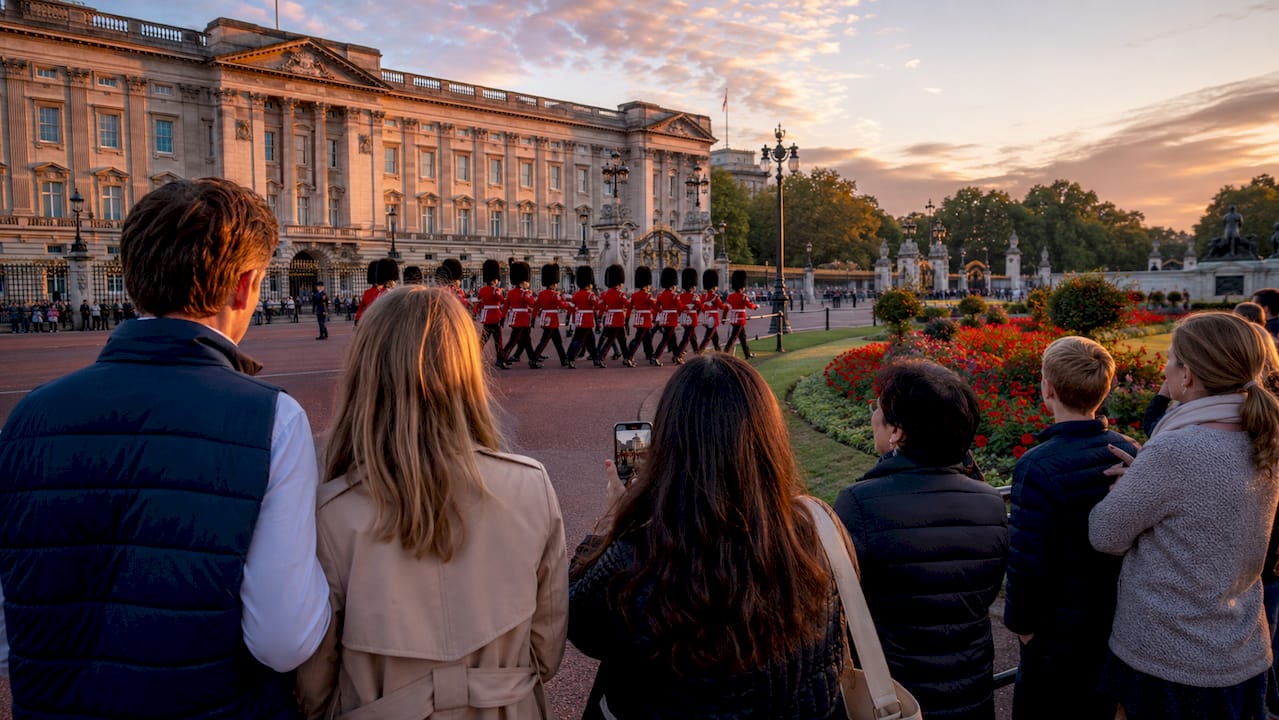 Visitors watching Changing of the Guard at Buckingham Palace